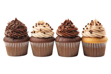 Symphony of Sweetness: Chocolate Cupcakes in a Perfectly Delicious Row on White or PNG Transparent Background.
