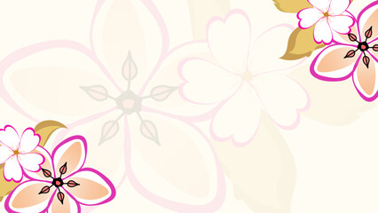 Floral background with pink flowers and golden rings. Vector illustration.