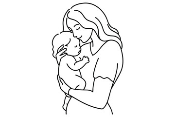 Mother's Love Line Art Loving Moment Drawing
