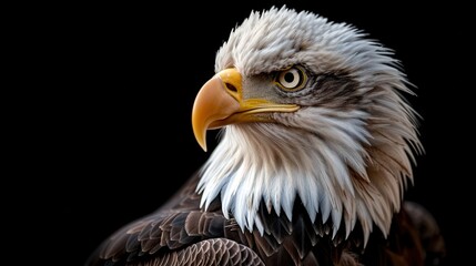 Obraz premium Majestic Bald Eagle, Detailed portrait against black background, American Symbol