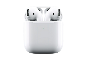Twin-headed Symphony: The Dualistic AirPods on White or PNG Transparent Background.