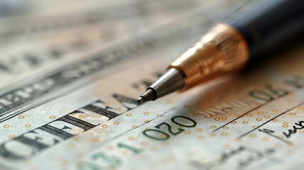  a pen sitting on top of a check.