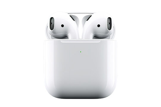 Twin-headed Symphony: The Dualistic AirPods on White or PNG Transparent Background.