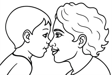 Mother's Day Line Art Joyful Hug Illustration