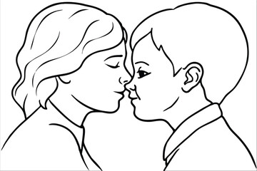 Mother's Day Line Art Loving Family Drawing