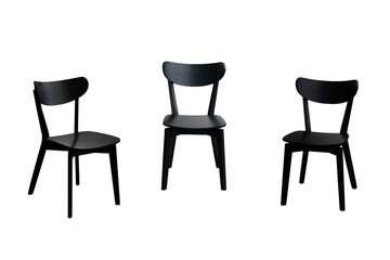 black wooden table and chairs isolated on a white background, modern design