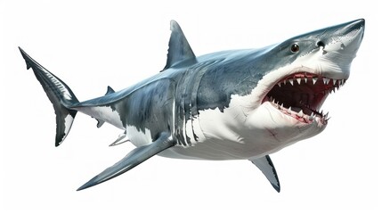 Fierce Great White Shark Isolated on White