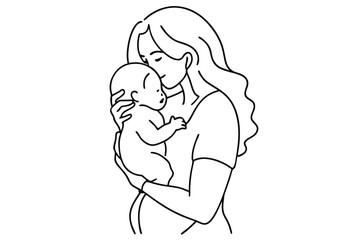 Mother's Love Line Art Family Embrace Illustration