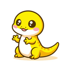 cute happy yellow lizard cartoon character vector illustration template design