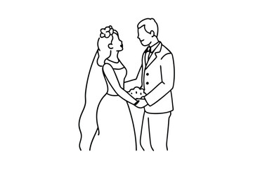 Wedding Anniversary Line Art Joyful Couple Illustration
