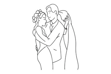 Wedding Anniversary Line Art Joyous Celebration Illustration