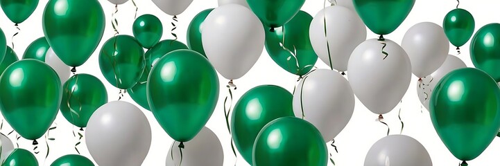 Festive background with green balloons. Celebrate birthday, Poster, banner happy birthday. Realistic decorative design elements. illustration Balloon 3d object, green color.