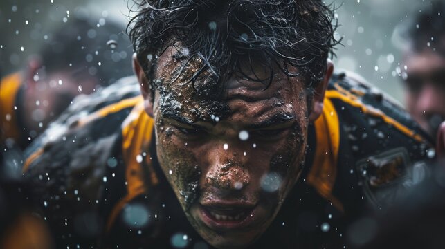 Rugby team engaged in a tense scrum, highlighting the physicality and teamwork essential in the sport.