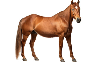 Obraz premium Majestic Brown Horse Gracefully Stands in a Blank Canvas on White or PNG Transparent Background.