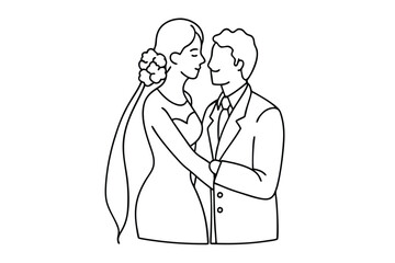 Wedding Anniversary Line Art Tender Embrace Artwork