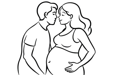 Pregnant Women Line Art Beautiful Expecting Mother Illustration