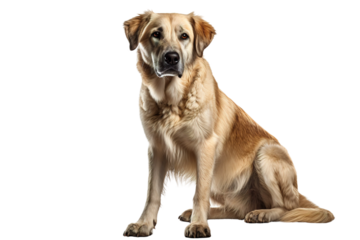 Majestic Brown Dog Perched on Ivory Ground on White or PNG Transparent Background.