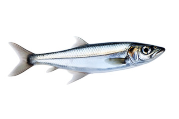 Naklejka premium Realistic sardine fish illustration, silver and blue seafood icon, marine animal PNG for packaging and culinary design isolated on Transparent Background