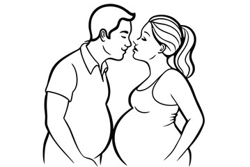 Pregnant Women Line Art Heartwarming Moment Illustration