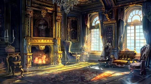 Old fashioned haunted luxury room. Seamless loop video background