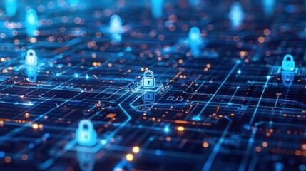 Cyber Security Network with Padlocks