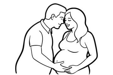 Pregnant Women Line Art Tender Moment Drawing