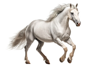 Obraz premium The Majestic Gallop of a White Horse on White or PNG Transparent Background.