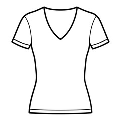 Women's Short sleeve V neck T Shirt flat sketch fashion illustration