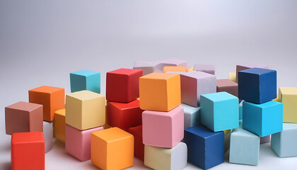 Obraz premium Multi-Colored Cubes on a Light Surface- A vibrant arrangement of colorful cubes on a li_1(195)
