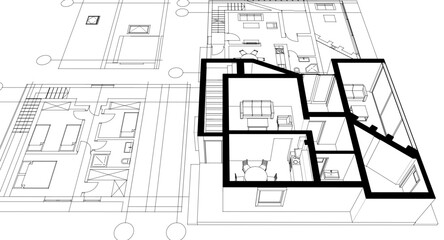 house traditional architecture plan 3d illustration