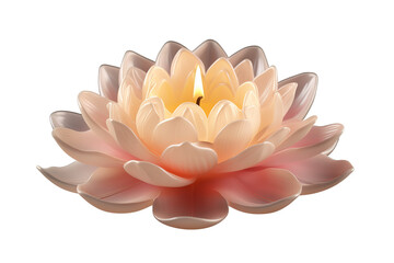 Serene Lotus-Shaped Candle Illuminates Tranquil Space in Evening Glow on White or PNG Transparent Background.