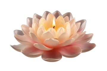 Serene Lotus-Shaped Candle Illuminates Tranquil Space in Evening Glow on White or PNG Transparent Background.