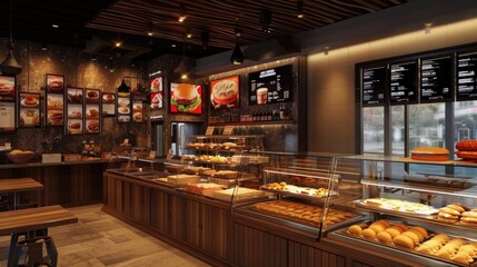 A Modern Bakery with Delicious Pastries and Bread