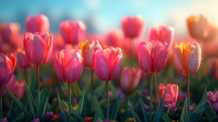 Beautiful Pink Tulips in Bloom - Generative AI