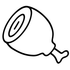 Hand drawn black and white color of ham design isolated on trantransparent background. Vector illustration. 