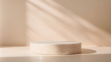 one plate high minimalist with modern podium with subtle shadow and natural sunlight shining