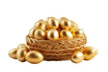 Majestic Basket of Golden Treasures on White or PNG Transparent Background.