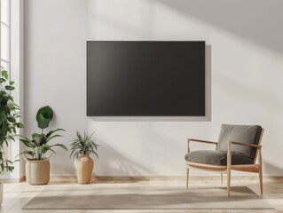 mock up hipster interior with empty wall background with armchair, scandinavian style,