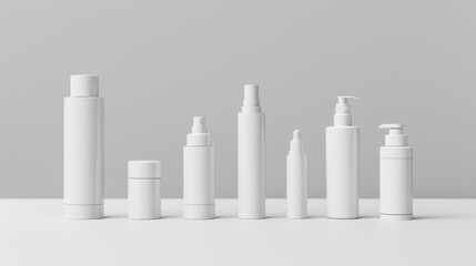 Beauty Product Range of White Cosmetic Bottles with Matte Finishes in Ascending Sizes
