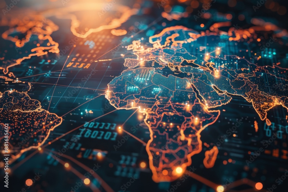 Poster abstract world maps illustrating global networks and connectivity concepts, showcasing international