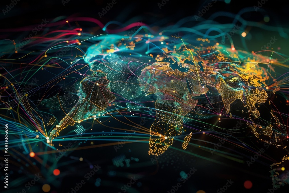 Poster abstract world maps illustrating global networks and connectivity concepts, showcasing international