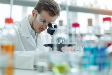 Precision in Science - Scientist Examining Samples Under Microscope in Lab with Meticulous Focus on Critical Analysis and Research Depth