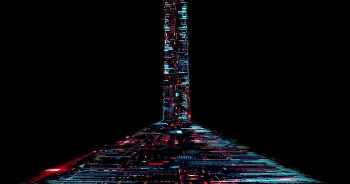 Digital stream looping effect on black overlay background. Motion content for your design.