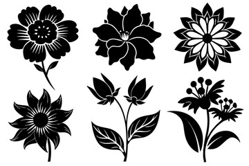 A set of flower Silhouette black vector art illustration 