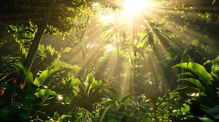 Sunbeams Through Tropical Rainforest