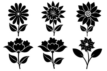 A set of flower Silhouette black vector art illustration 