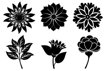 A set of flower Silhouette black vector art illustration 