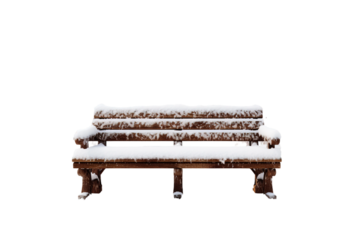 Frosty Trio: Three Snow-Covered Benches on White or PNG Transparent Background.
