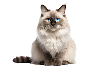 Mystical Feline Beauty: A Cat With Sapphire Eyes on White or PNG Transparent Background.