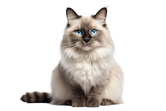 Mystical Feline Beauty: A Cat With Sapphire Eyes on White or PNG Transparent Background.